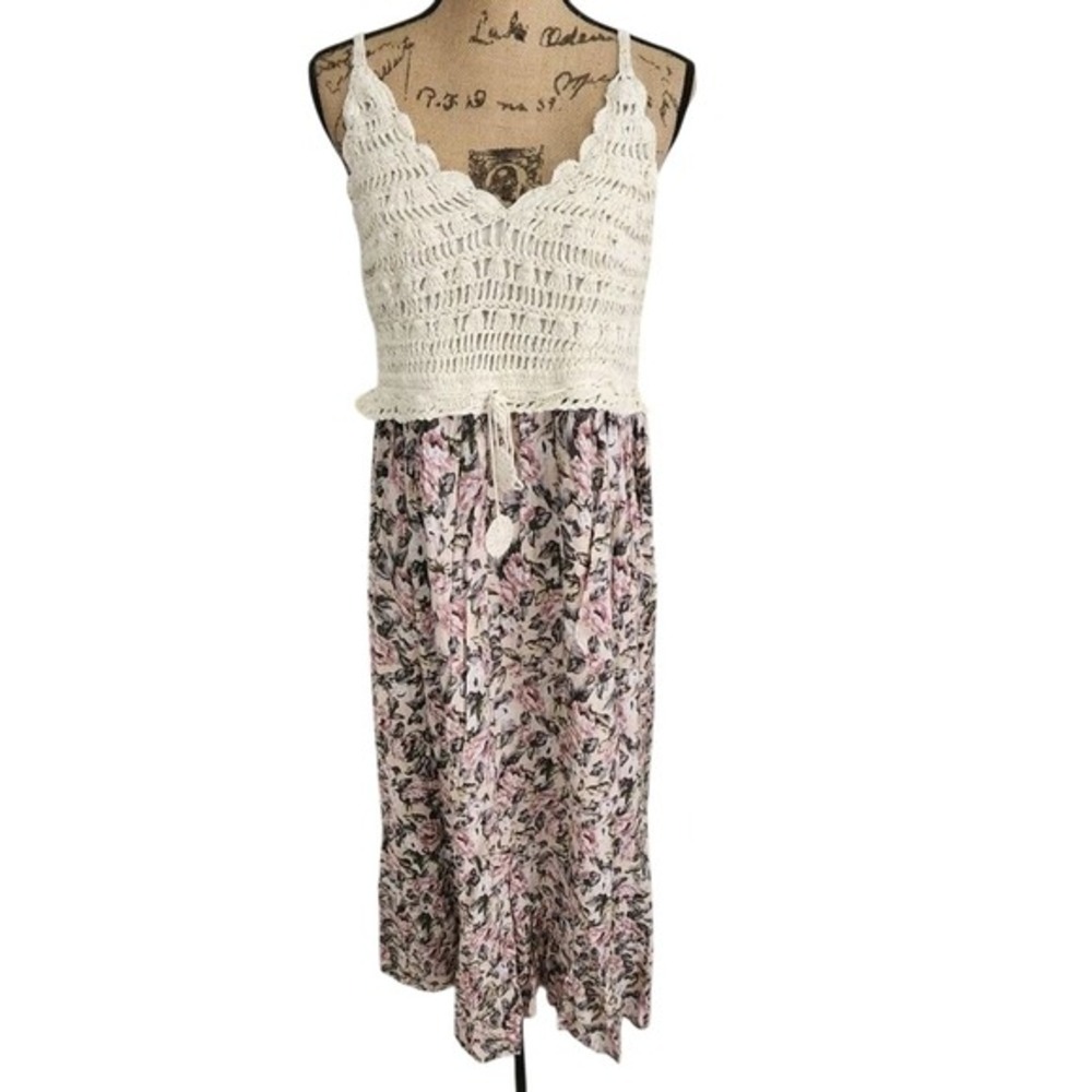 Rebellion Mauve‎ Floral Crochet Smocked Boho Cream Maxi Dress 3X 5514300X NEW